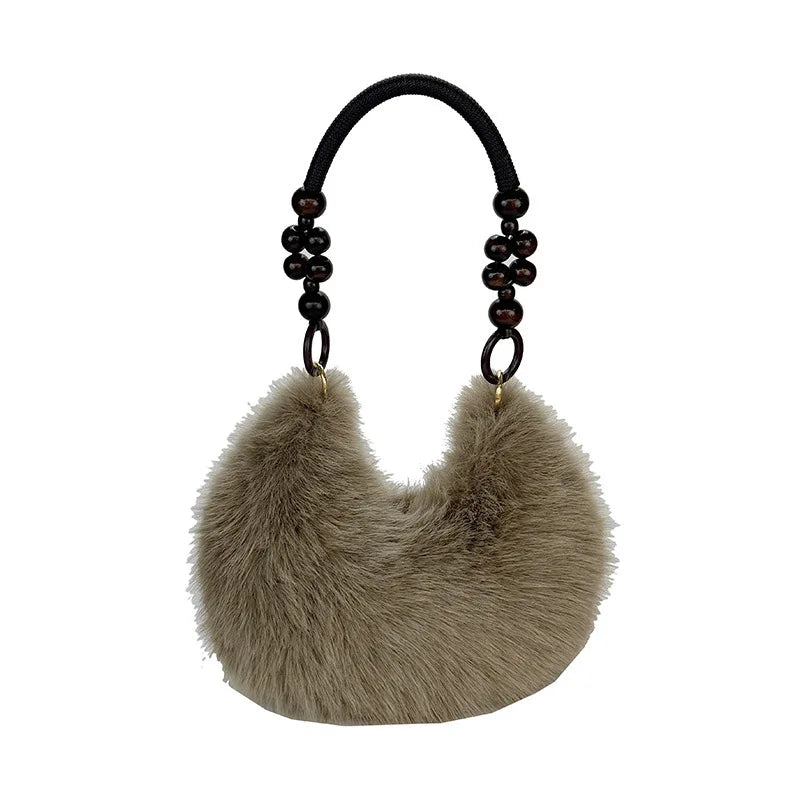 Beaded Handle Plush Handbag