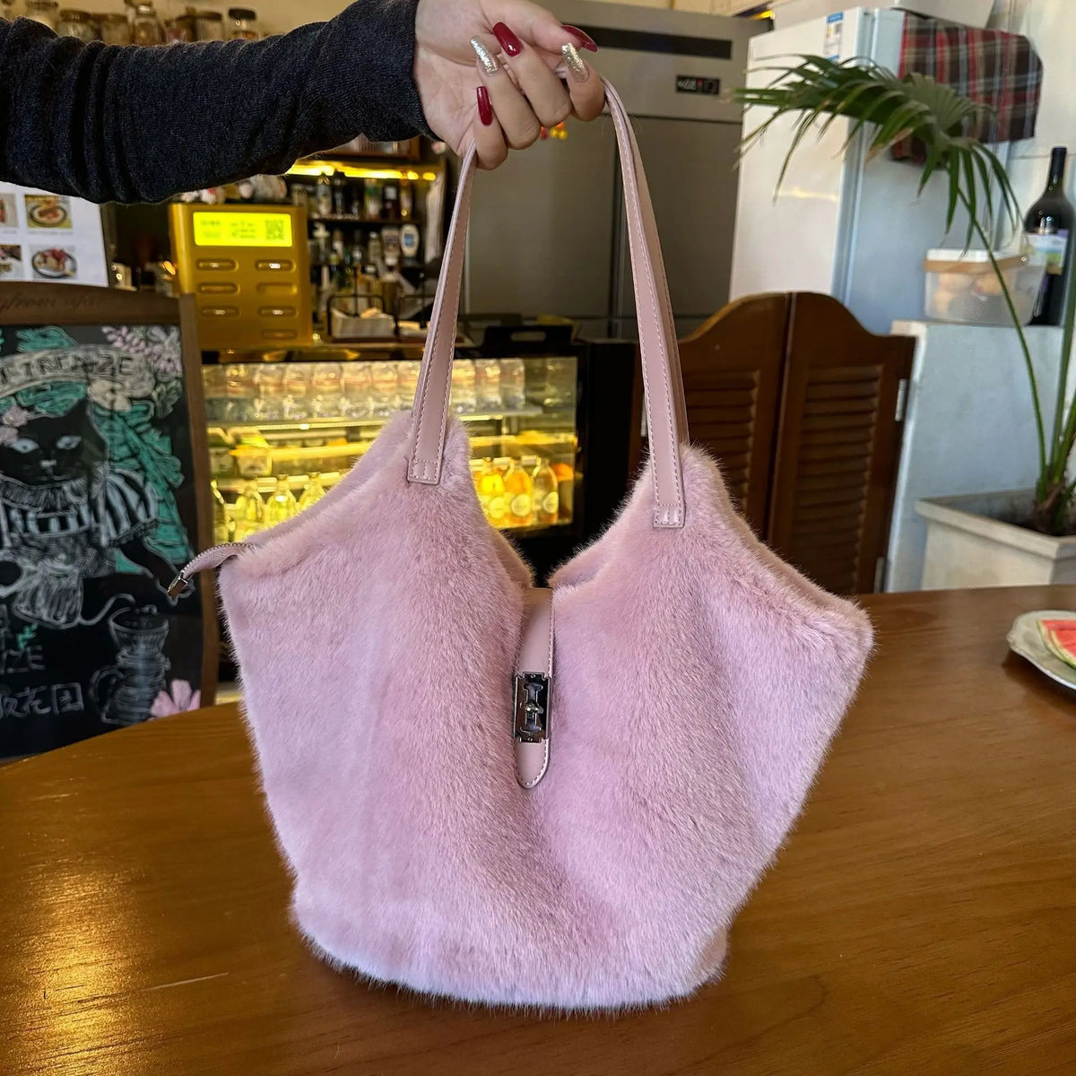 Plush Shoulder Tote Bag