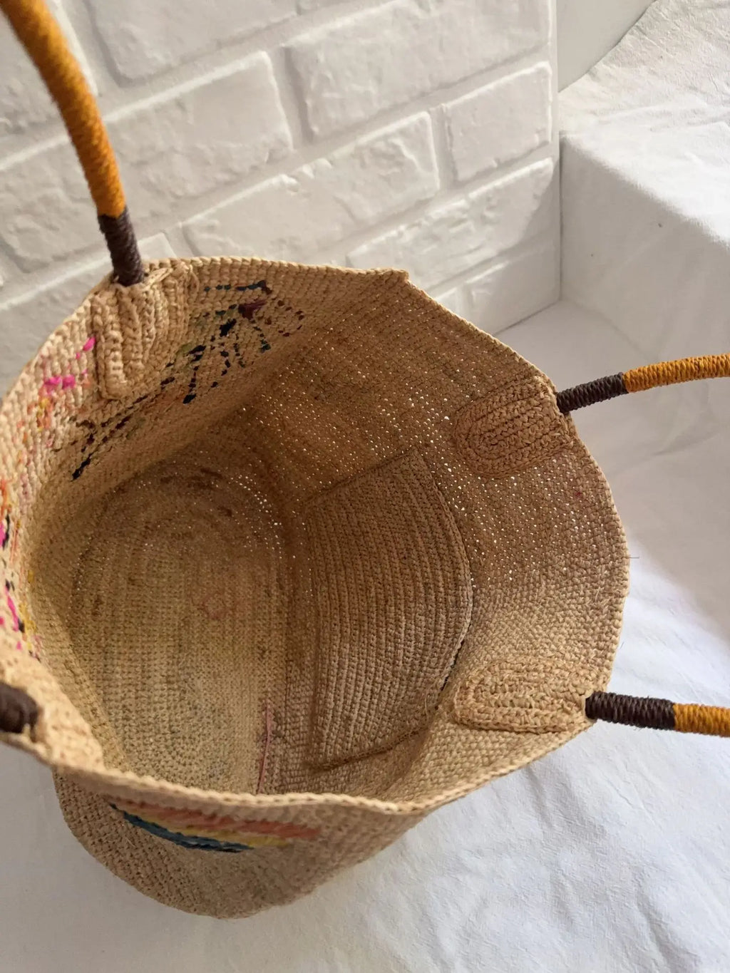 Leaf Embroidered Woven Tote