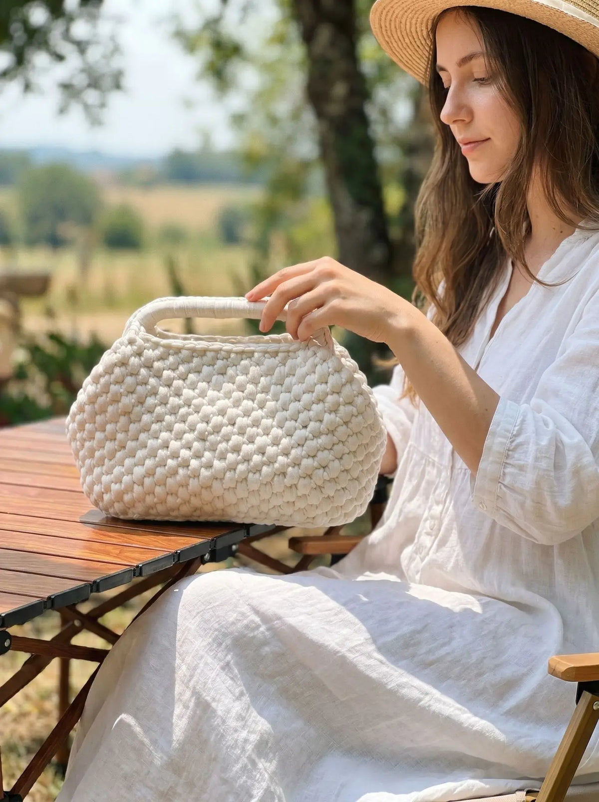 Chunky-Woven Top-Handle Bag
