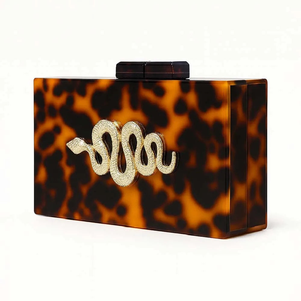 Snake-Motif Leopard Clutch Bag