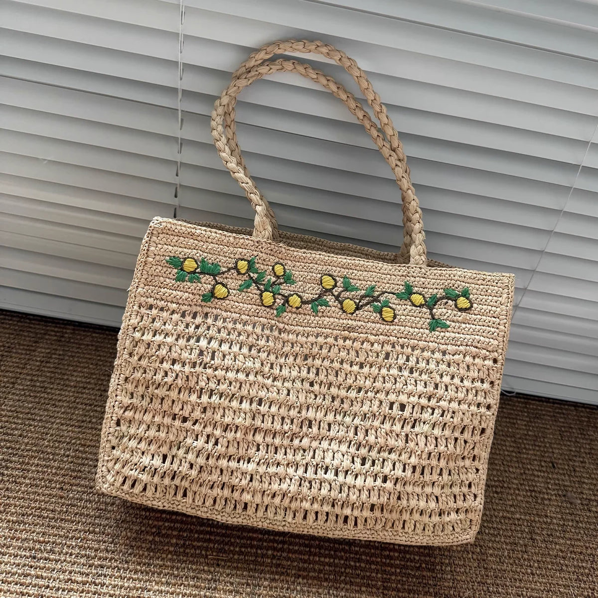 Fruit Motif Woven Tote