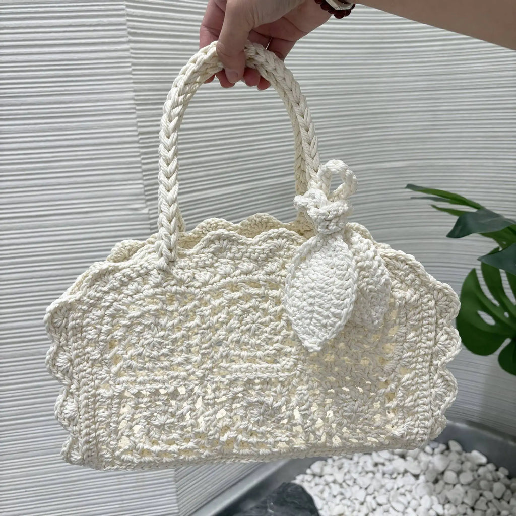 Chunky-Woven Scalloped Top-Handle Bag