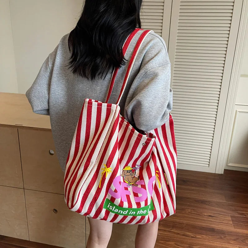 Striped Graphic Shoulder Tote
