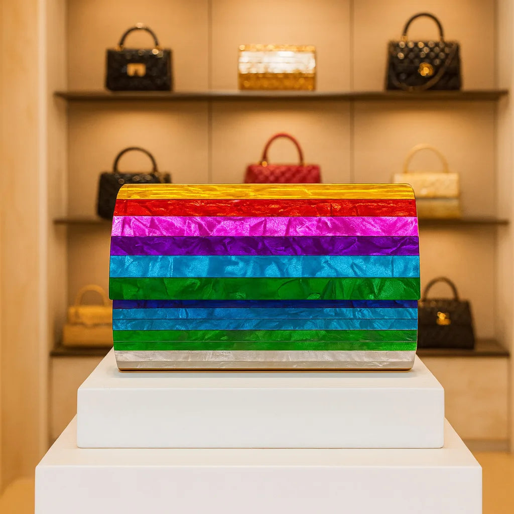 Rainbow Striped Box Clutch