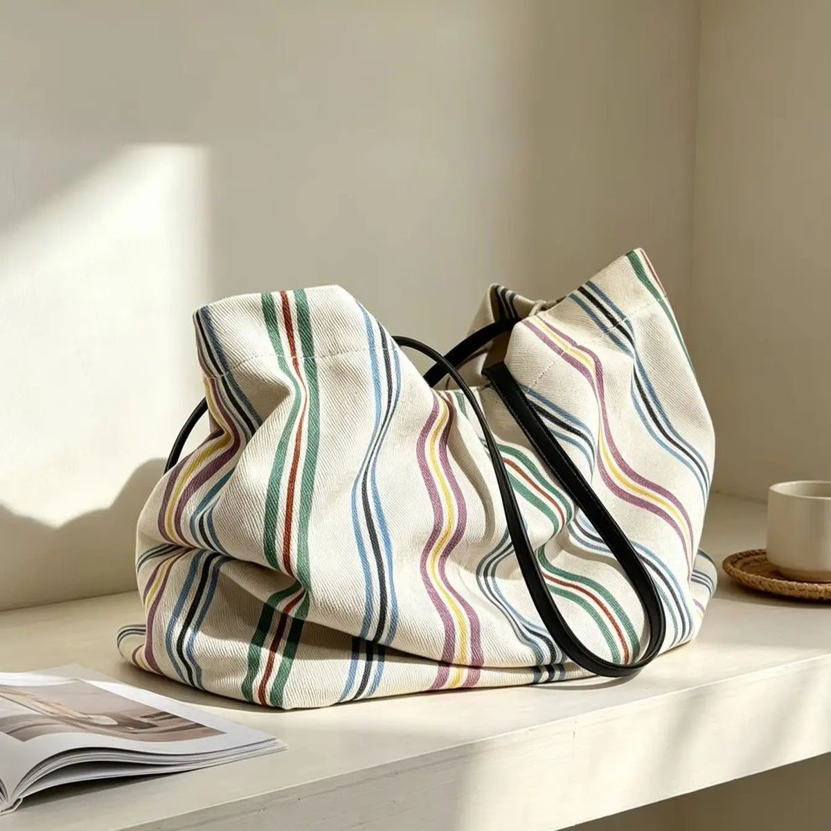 Striped Soft Tote Bag