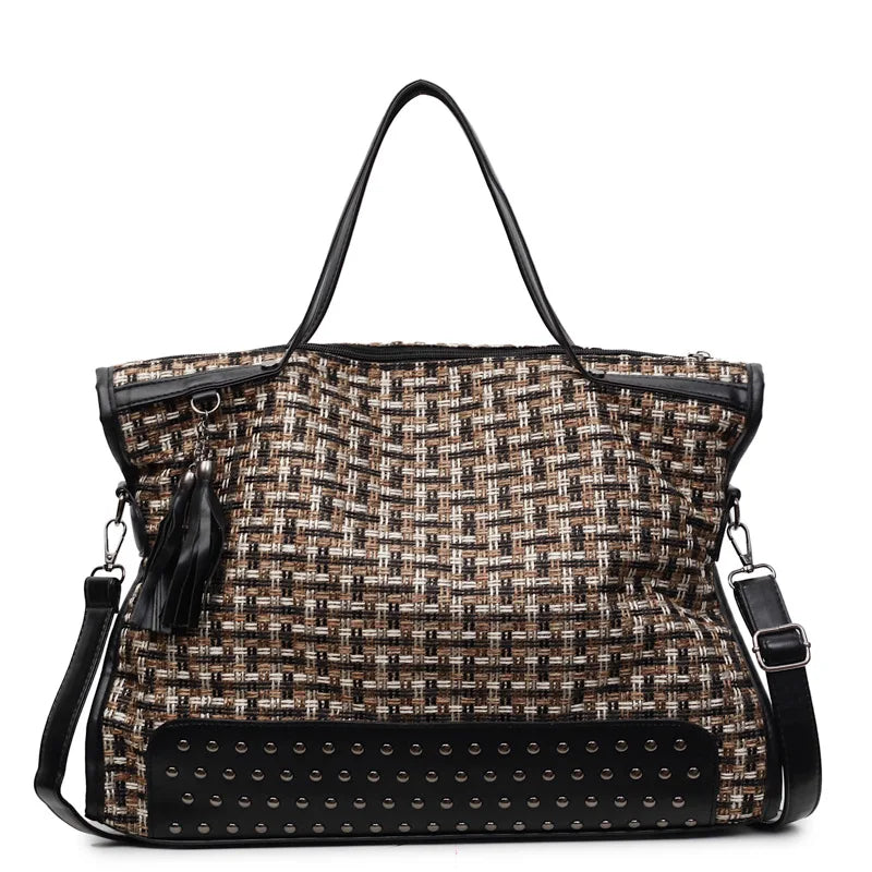 Studded Woven Tote Bag