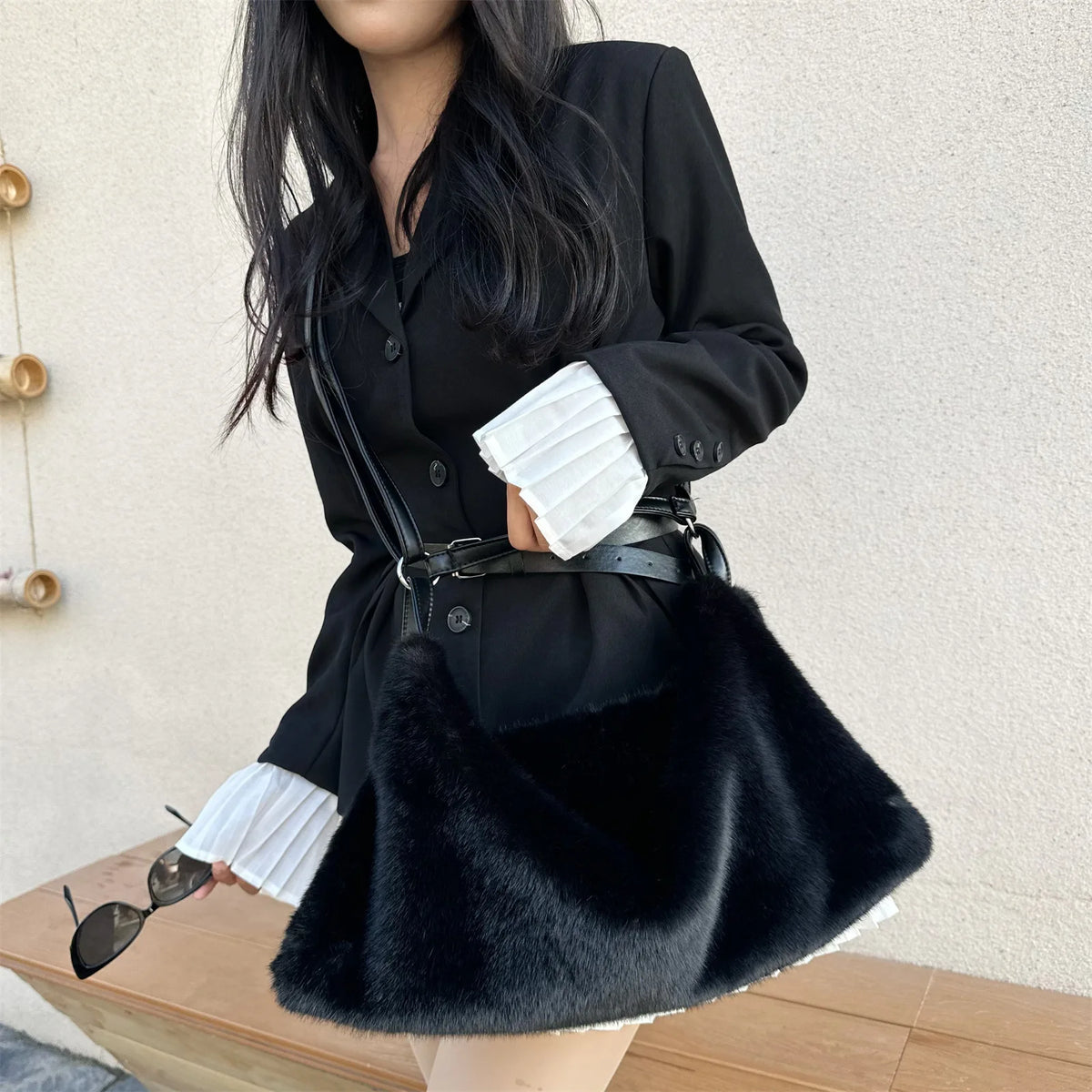 Plush Hobo Shoulder Bag