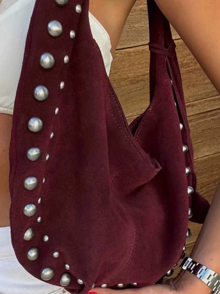 Studded Crescent Shoulder Bag