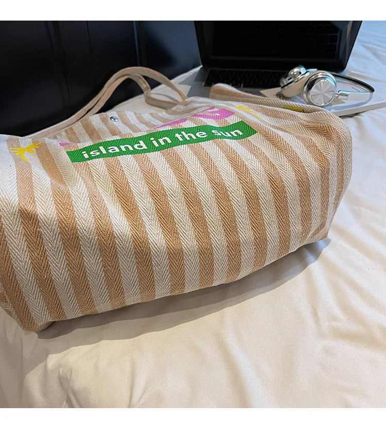 Striped Graphic Shoulder Tote