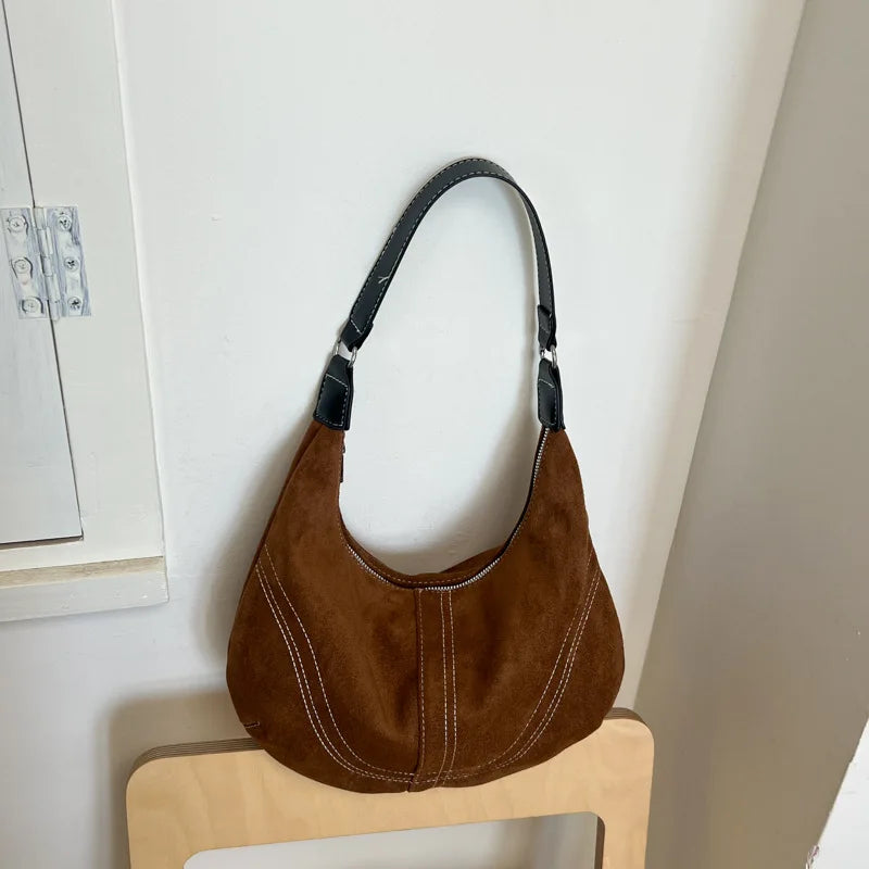 Contrast Stitch Crescent Shoulder Bag