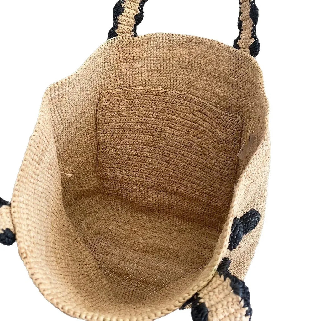 Dot-Detail Woven Tote Bag