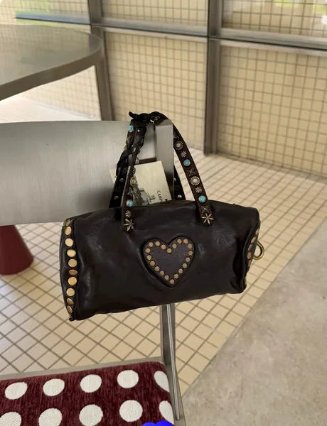 Heart-Studded Top-Handle Bag