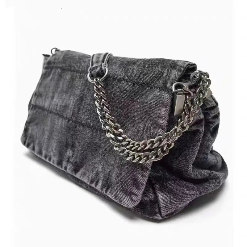 Chain-Strap Textured Shoulder Bag