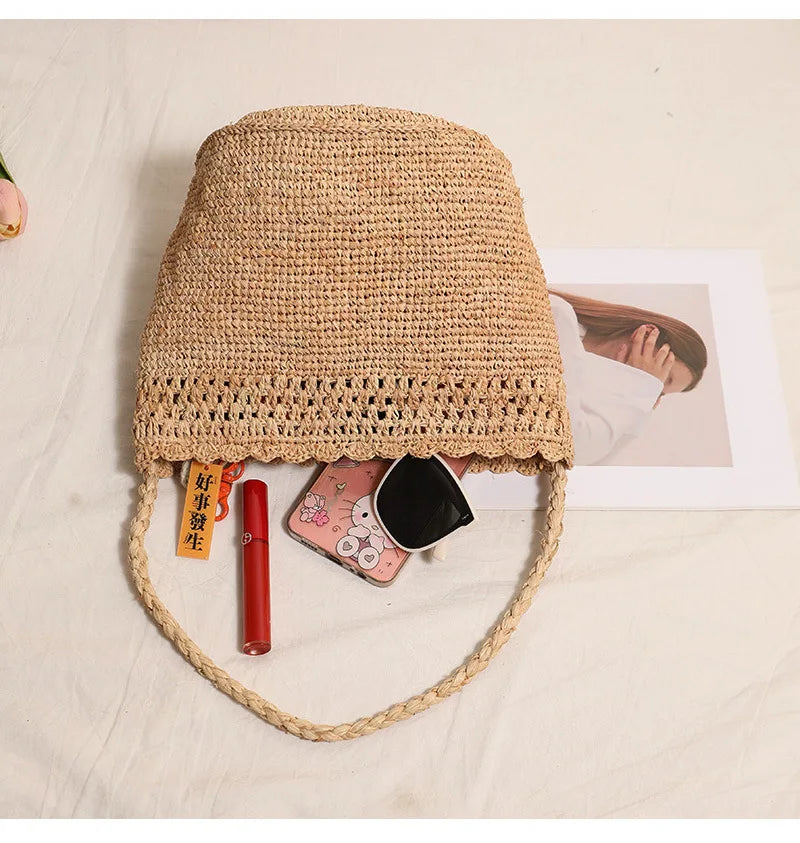 Woven Bucket Shoulder Bag