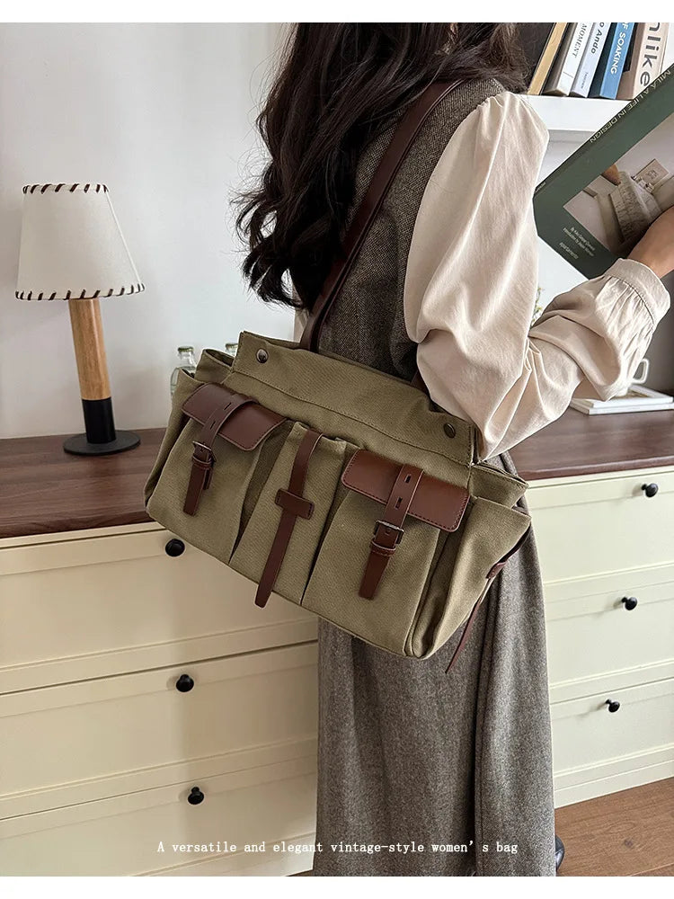 Multi-Pocket Shoulder Tote Bag