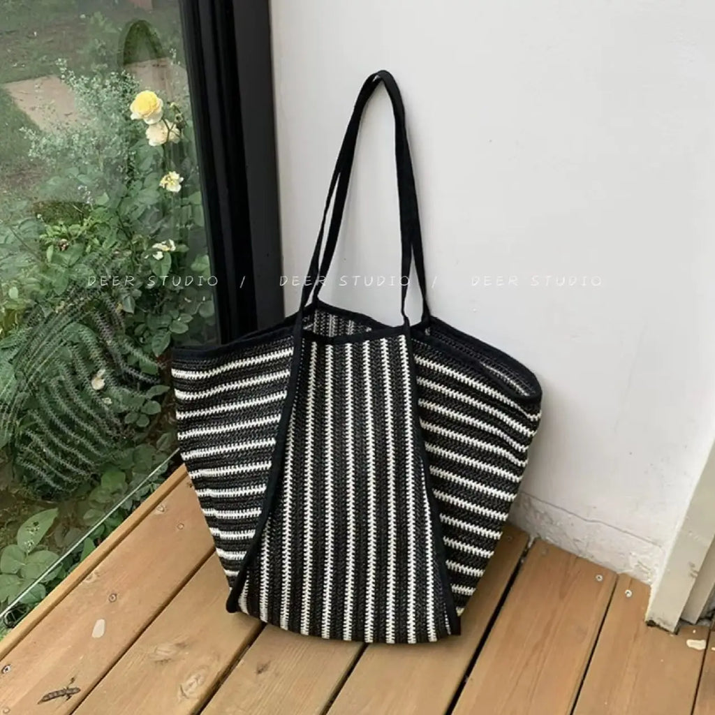 Striped Woven Tote Bag