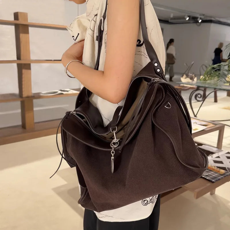 Contrast-Trim Bucket Shoulder Bag