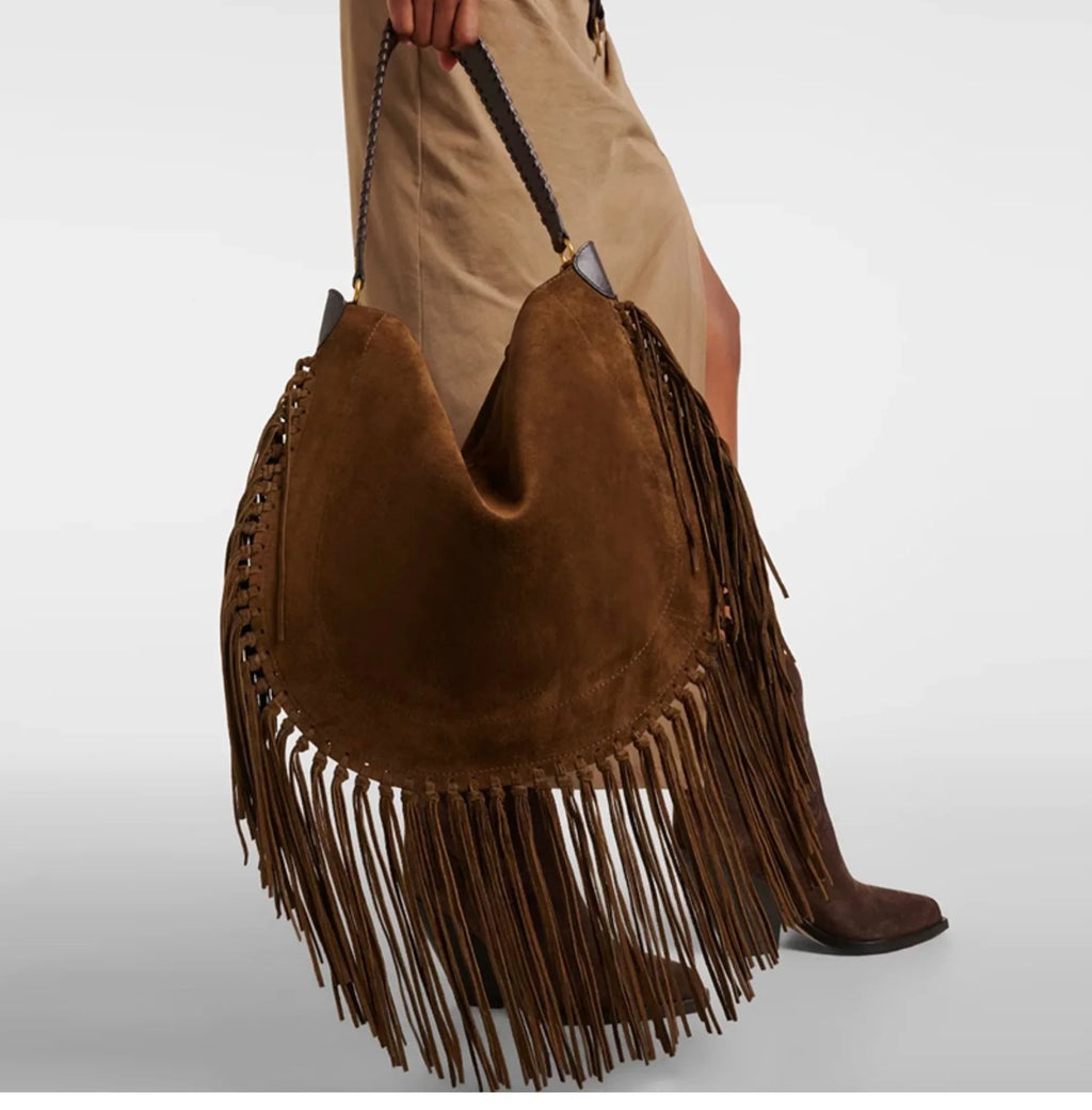 Fringe Crescent Shoulder Bag