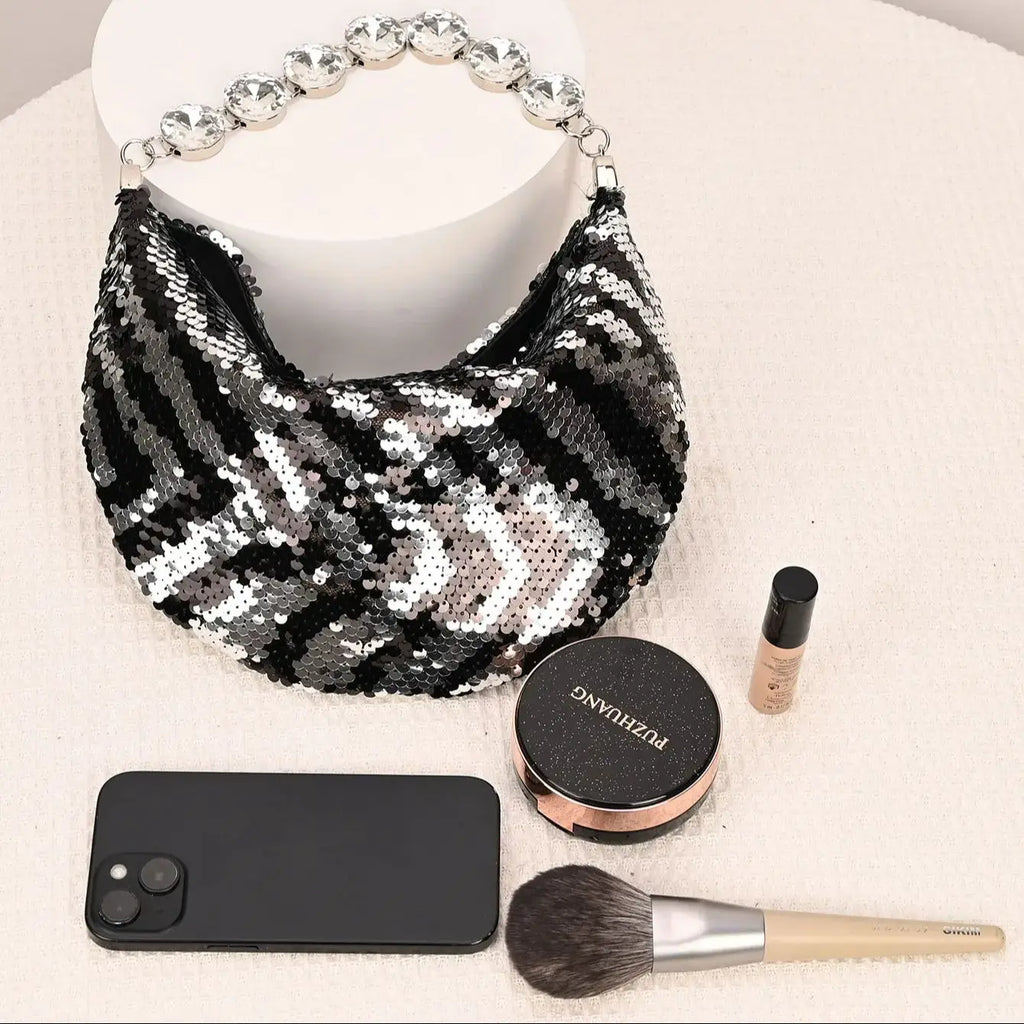 Striped Sequin Hobo Bag