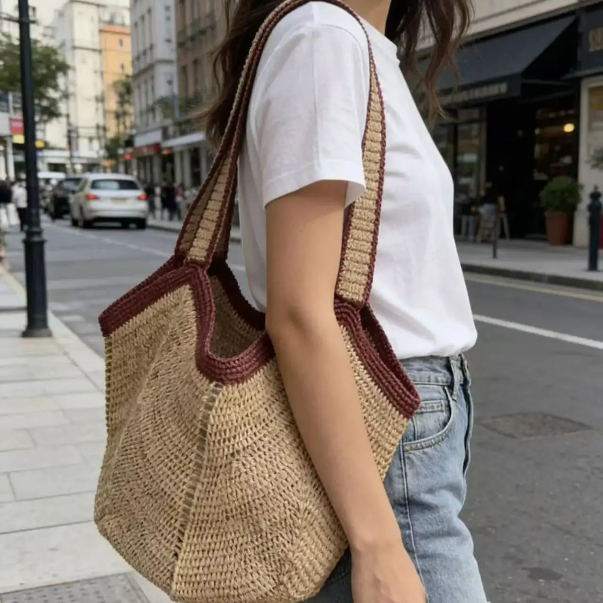 Openwork Woven Shoulder Tote
