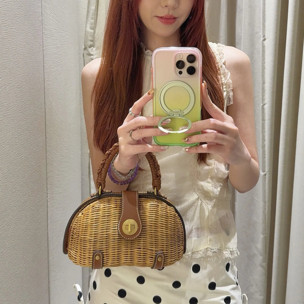 Woven Oval Top-Handle Bag