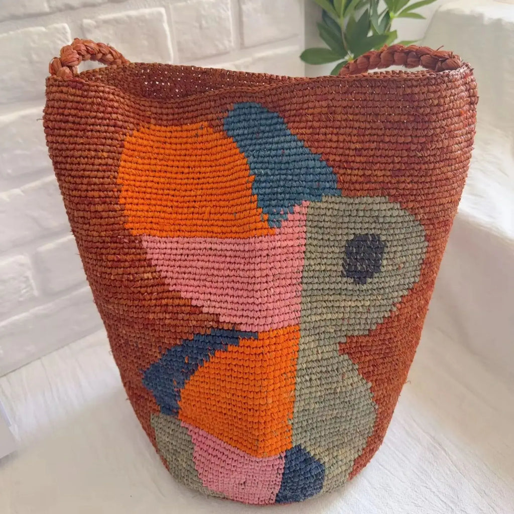 Abstract-Motif Woven Bucket Bag