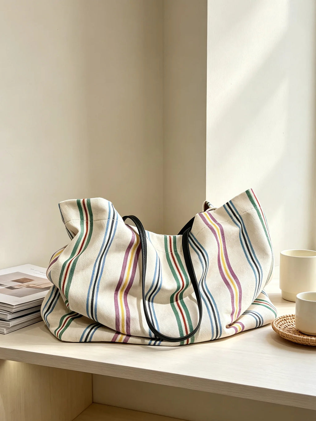 Striped Soft Tote Bag