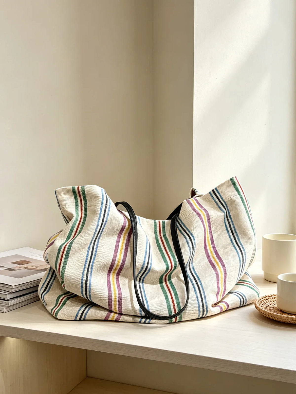 Striped Soft Tote Bag