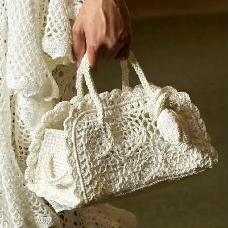 Chunky-Woven Scalloped Top-Handle Bag