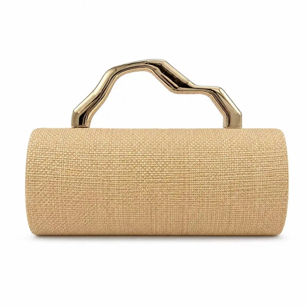 Cylindrical Woven Handle Clutch
