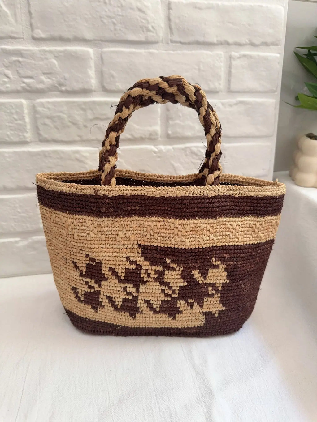 Patterned Woven Basket Tote