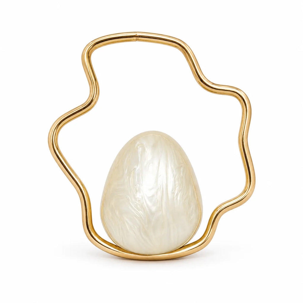 Wave-Handle Egg Clutch Bag