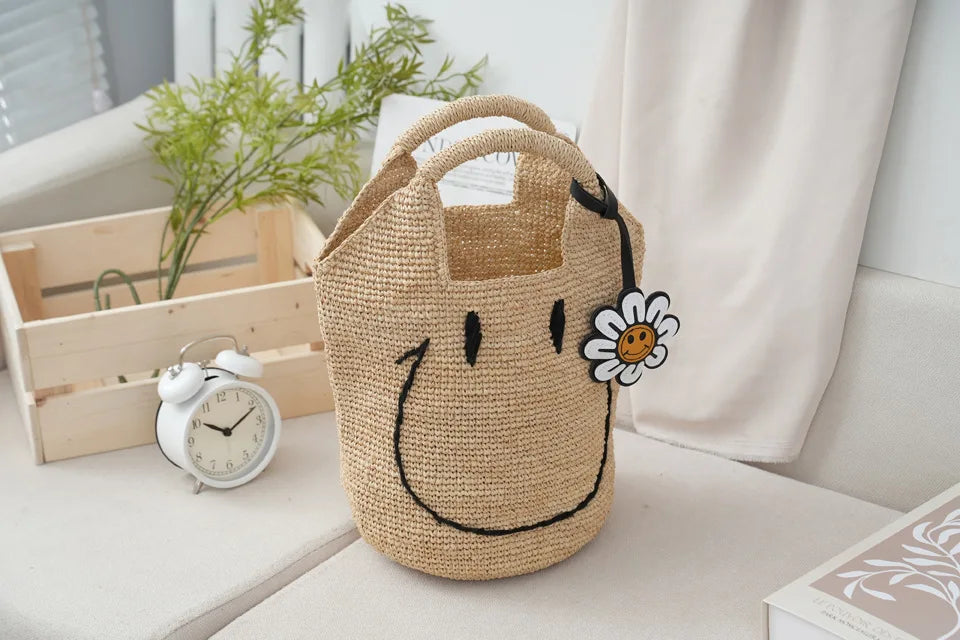 Smiley Woven Bucket Handbag