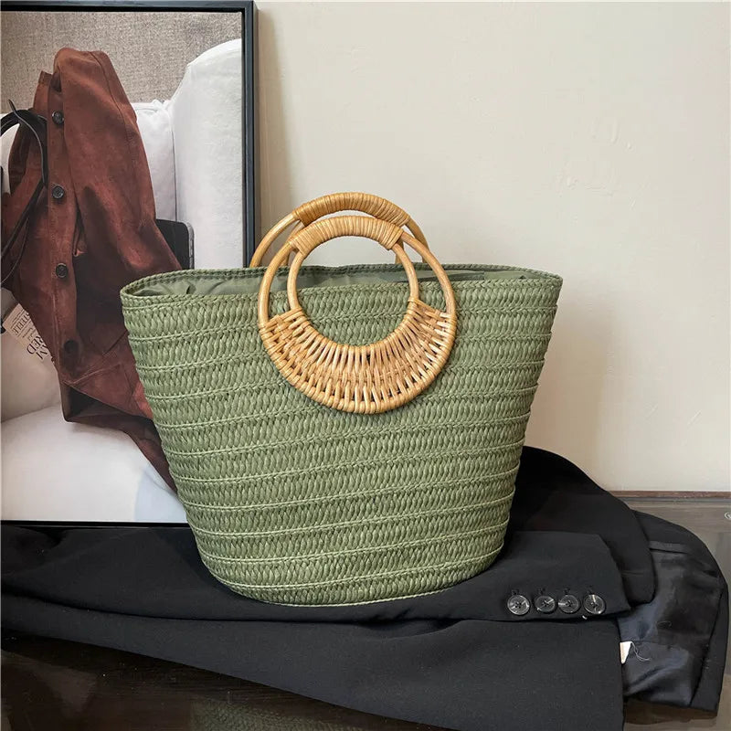 Round-Handle Woven Tote Bag