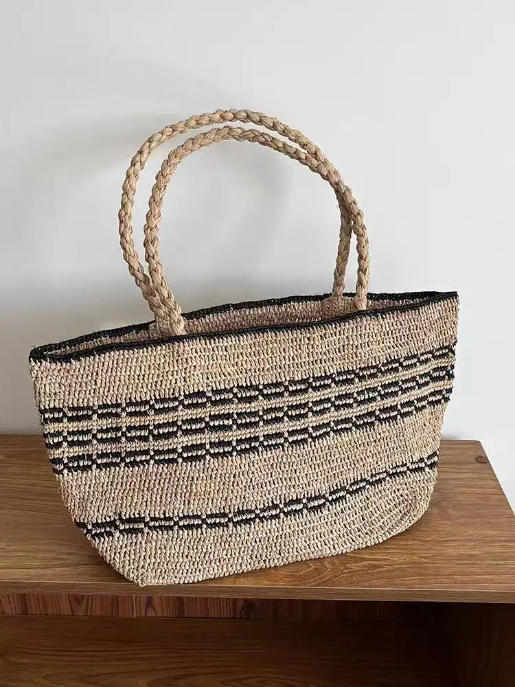 Striped Woven Shoulder Tote