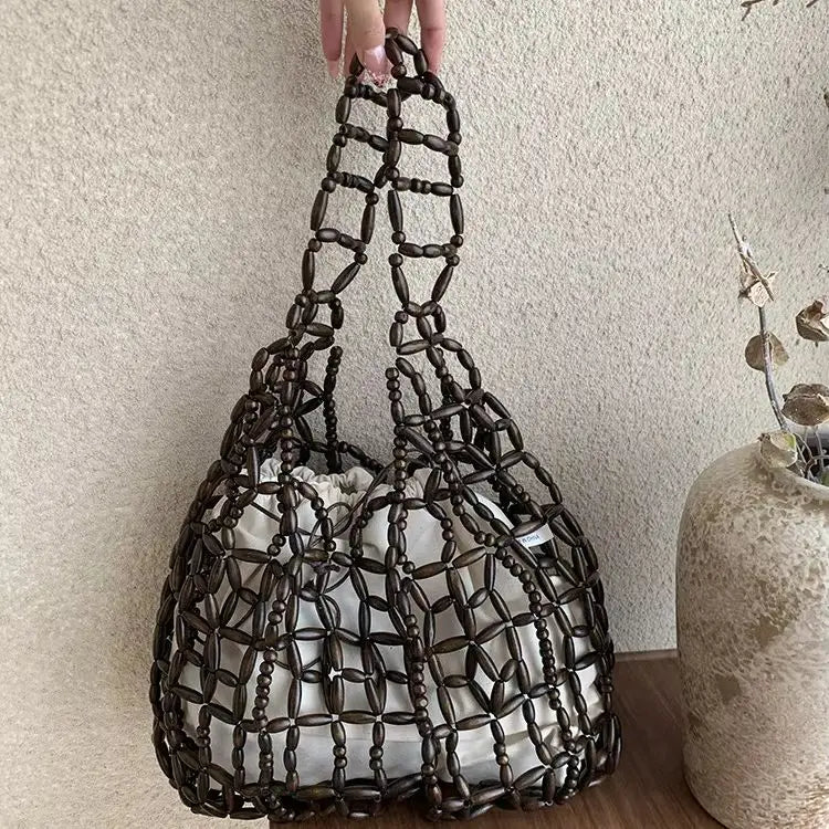 Openwork Beaded Shoulder Tote