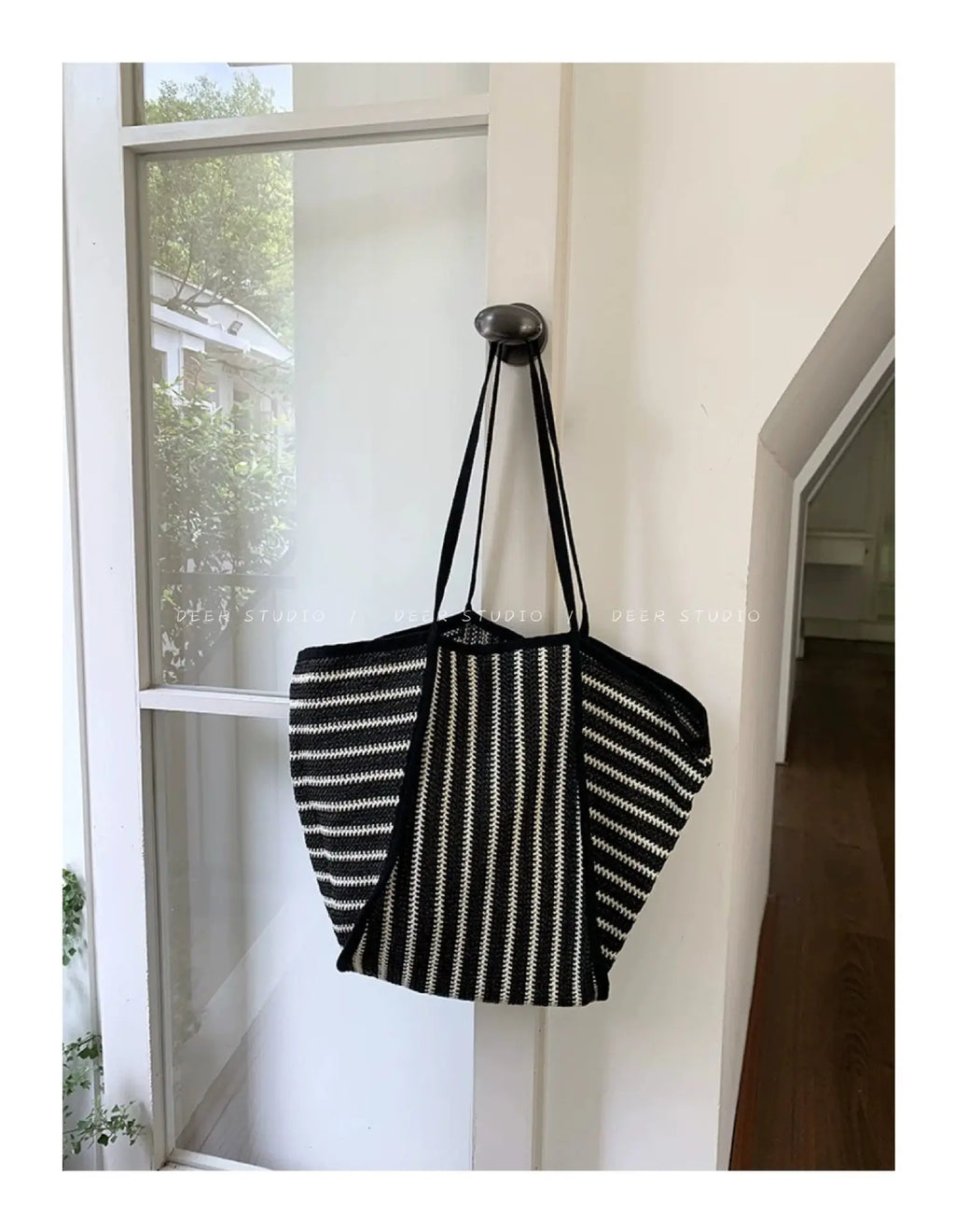 Striped Woven Tote Bag
