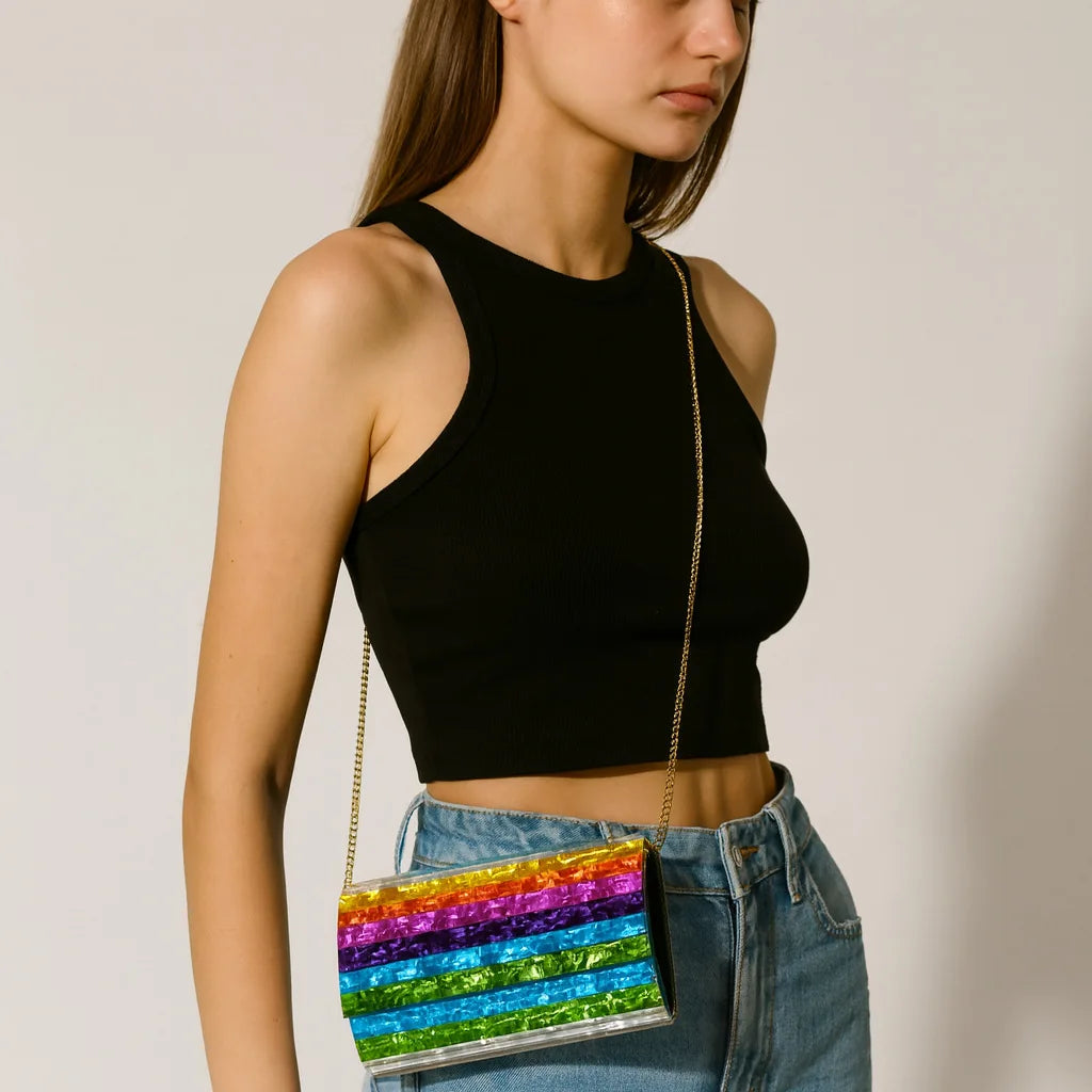 Rainbow Striped Box Clutch