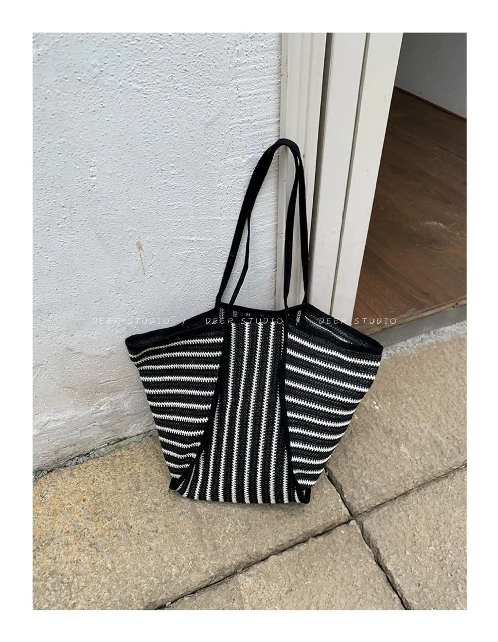 Striped Woven Tote Bag
