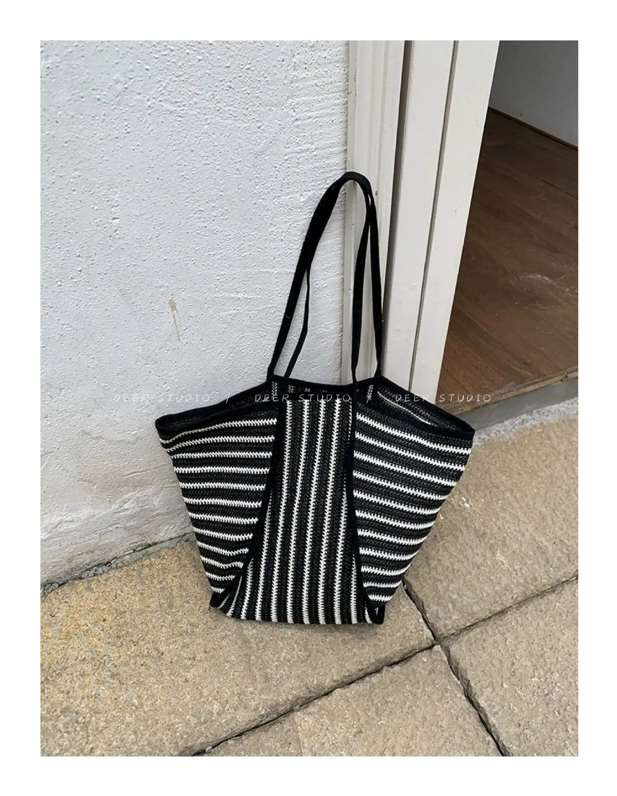 Striped Woven Tote Bag