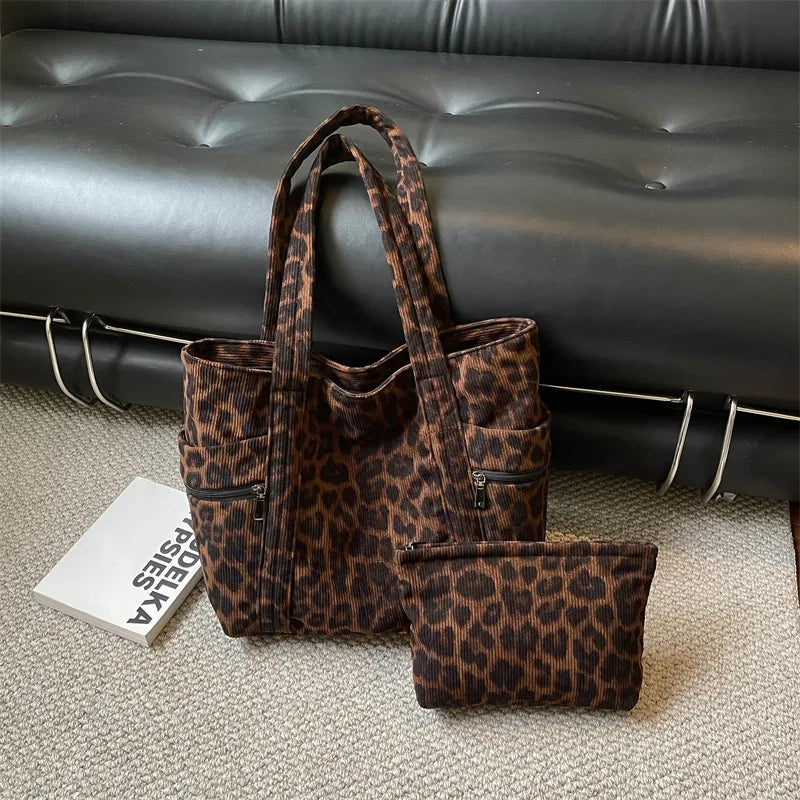 Leopard-Print Pocket Tote Bag