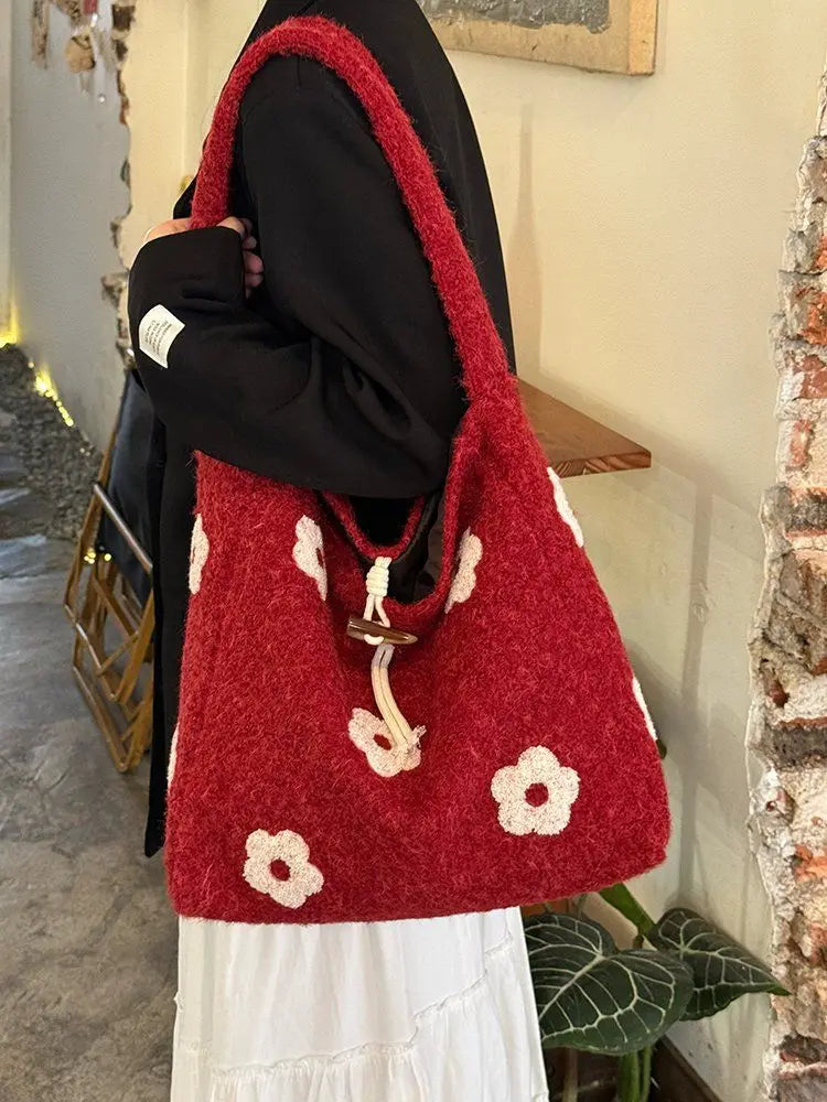 Floral Plush Shoulder Bag