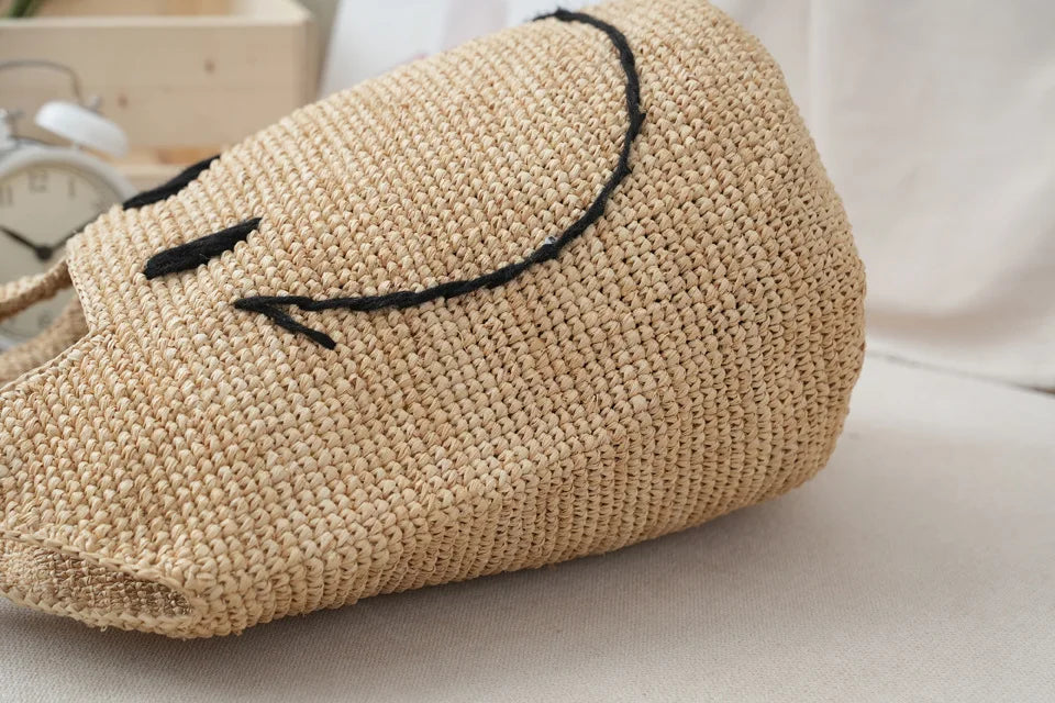 Smiley Woven Bucket Handbag