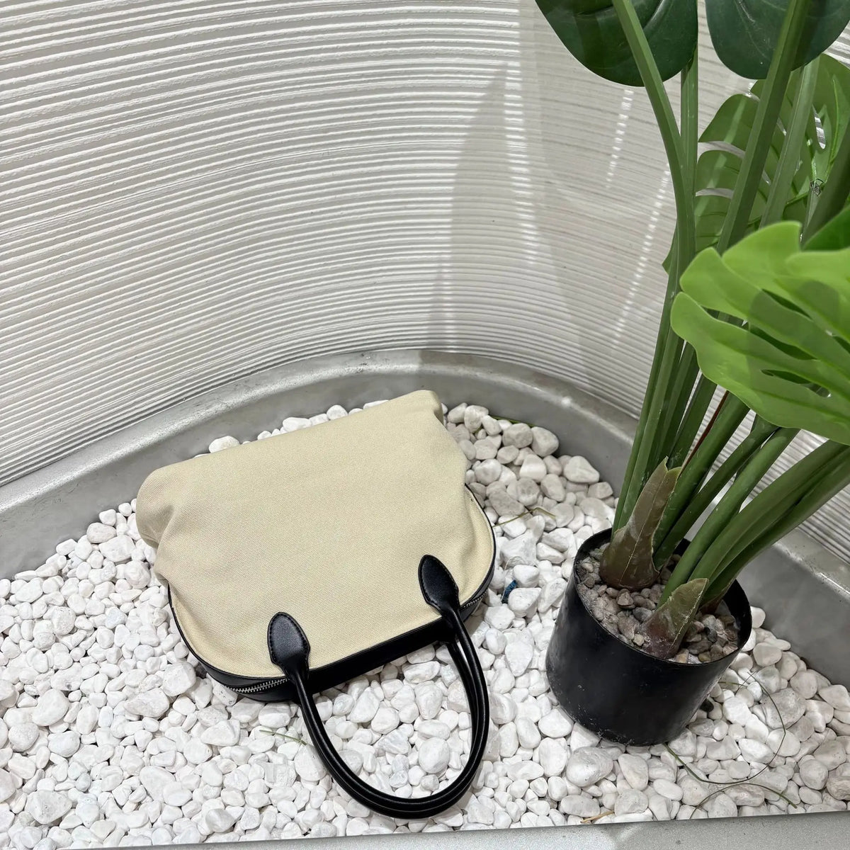 Contrast-Handle Top-Handle Bag