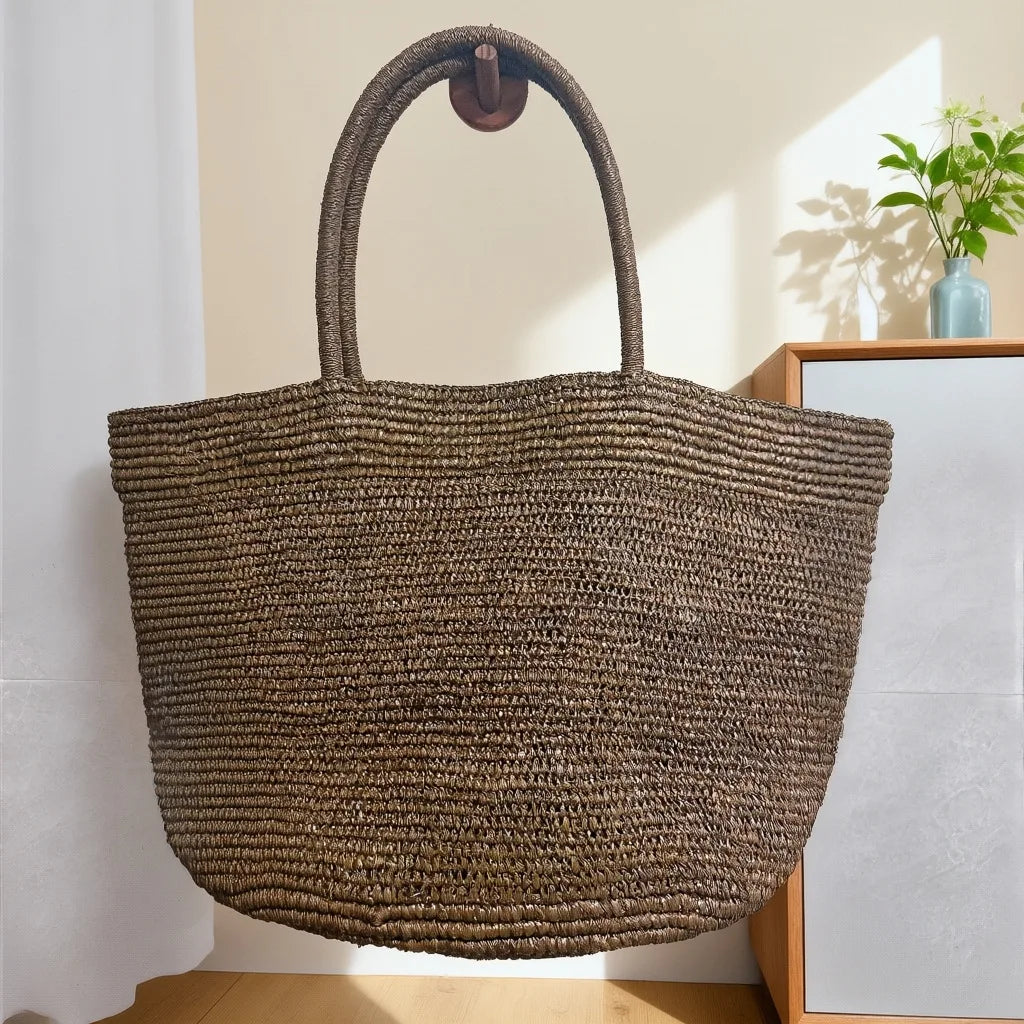 Woven Round-Bottom Tote Bag