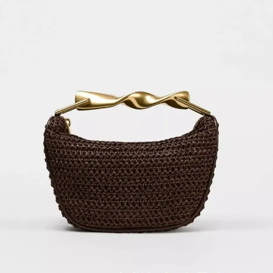 Twist-Handle Woven Handbag