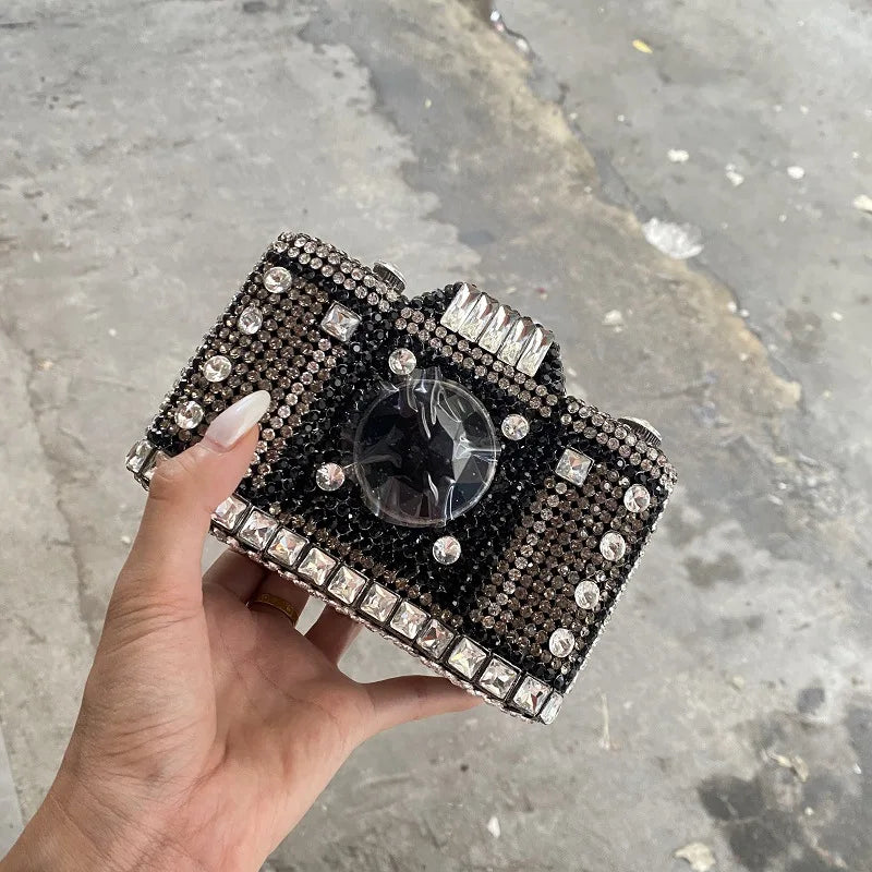 Camera-Shaped Embellished Clutch Bag