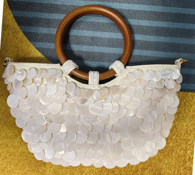 Disc-Embellished Ring-Handle Bag