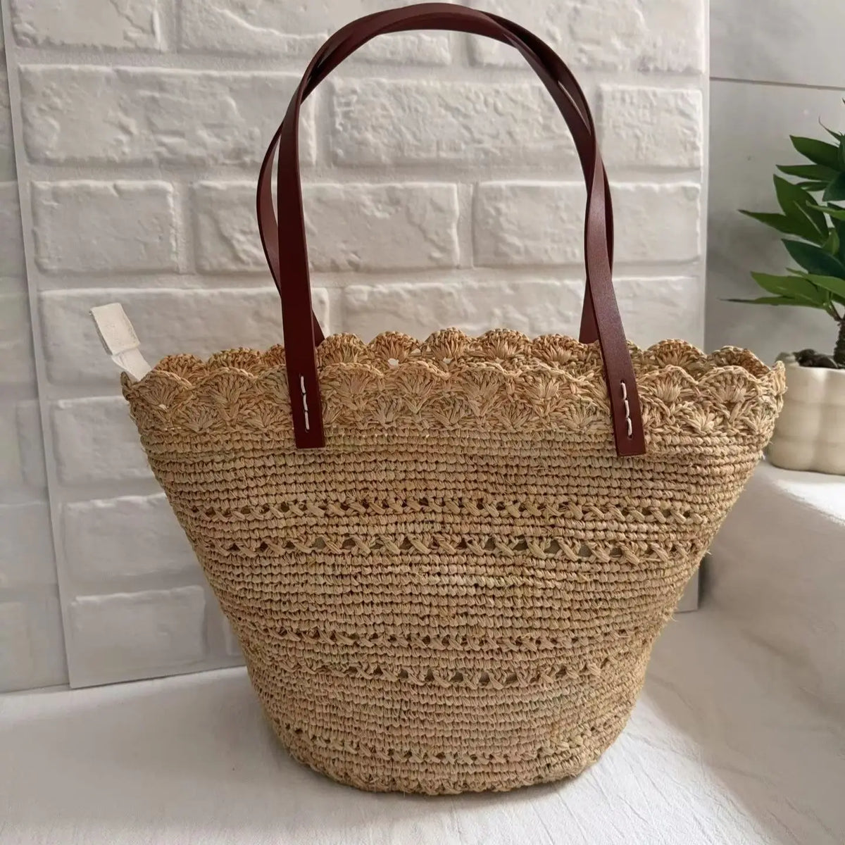 Scalloped Woven Basket Bag